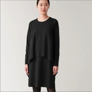 COS Black Asymmetric, Layered Long-Sleeved Dress Size Medium